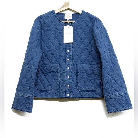 NWT Sézane Dakota Quilted Jacket in Denim Blue Sz 4 - Picture 5 of 16
